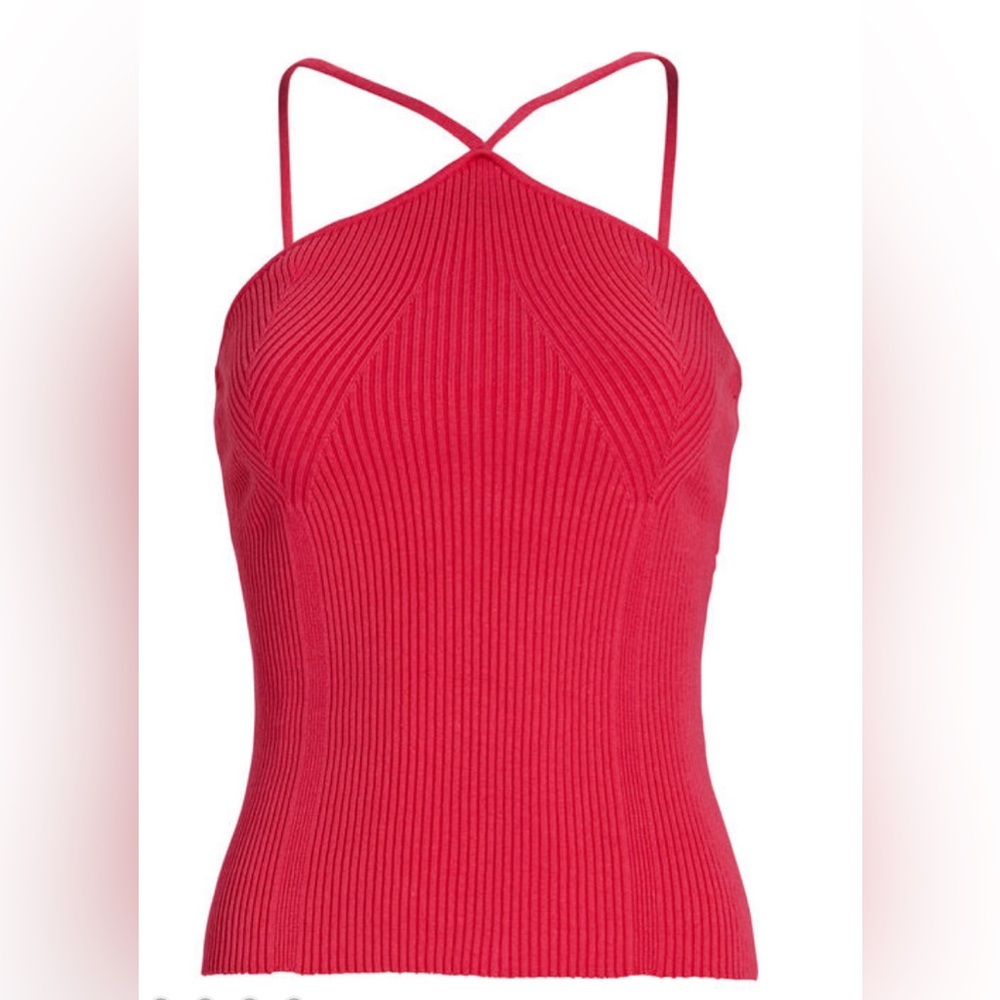 ANNA QUAN Solange Rib Knit Top in Pink size UK 6/US 2